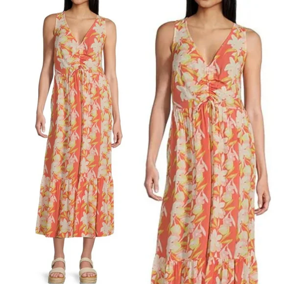 NWT Hurley Sand Dollar Printed Smocked Back Midi Dress Size Small 🌼🏵️ - Picture 1 of 9